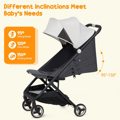 Lightweight Stroller, Compact One-Hand Fold Travel Stroller for Airplane Friendly, Reclining Seat and Canopy