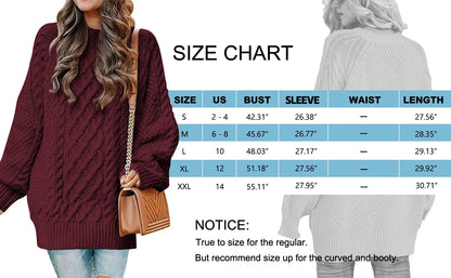 Oversized Sweaters for Women Cable Knit Chunky Pullover Sweater