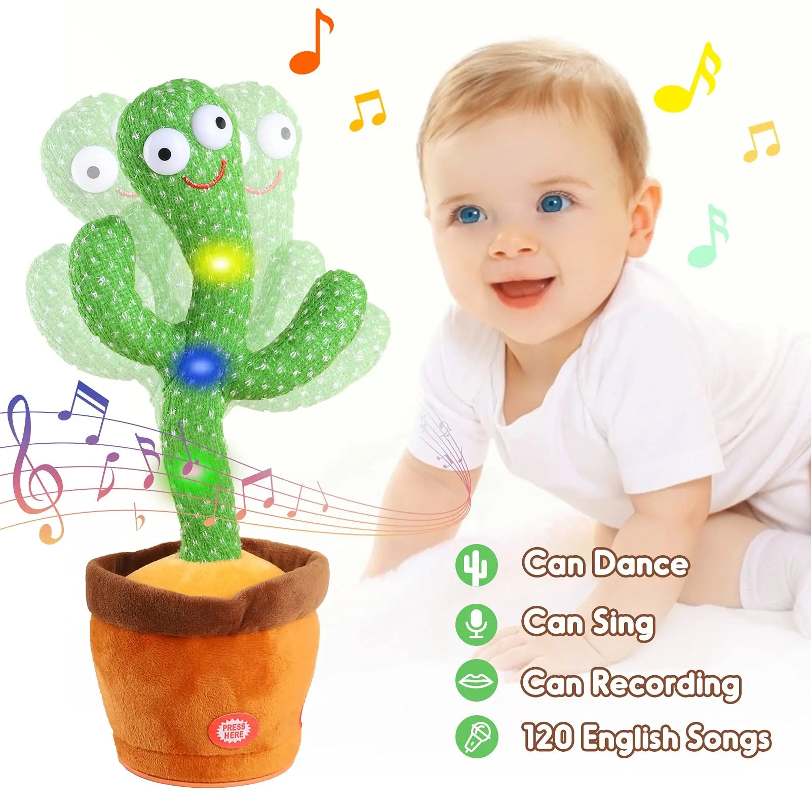 Kids Dancing Talking Cactus Toys Singing Mimicking Recording Repeating What You Say Cactus Plush Toy with 120 Song Dancing Smart